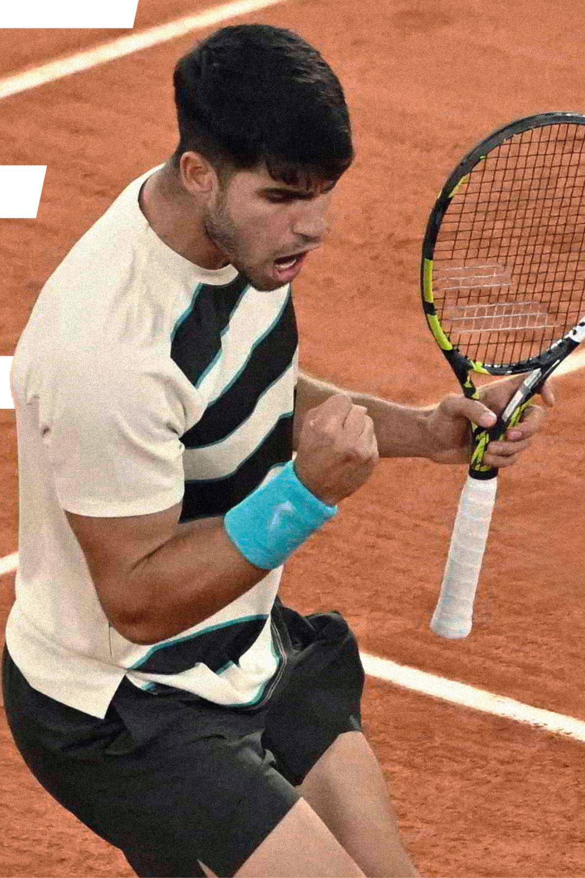 Top Game tennis player celebrating a winning point on clay court
